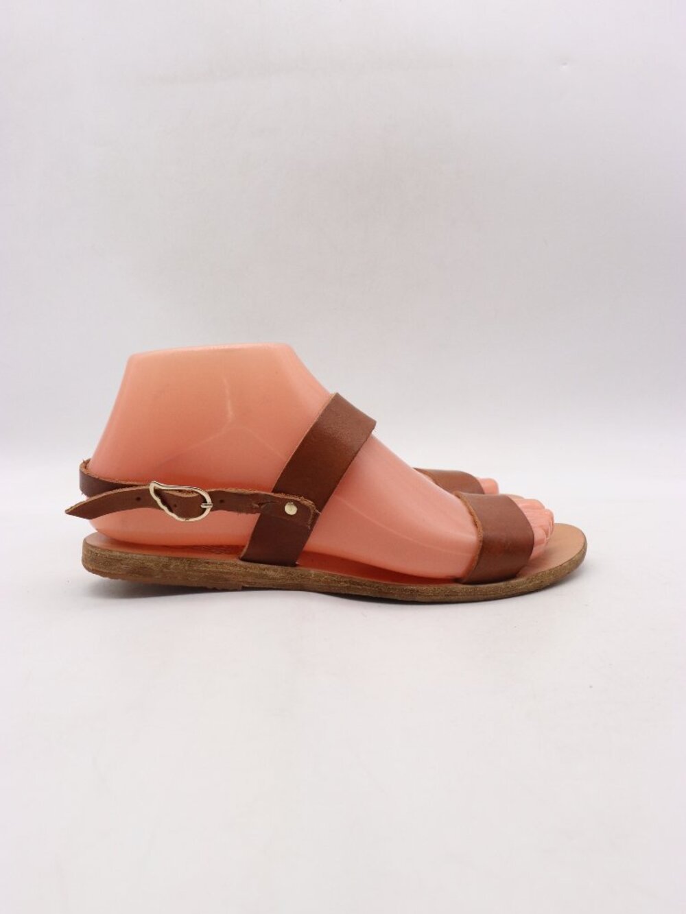 Ancient Greek Sandals Women's Size EU 37 Brown Leather Dual Strap Flat Sandals